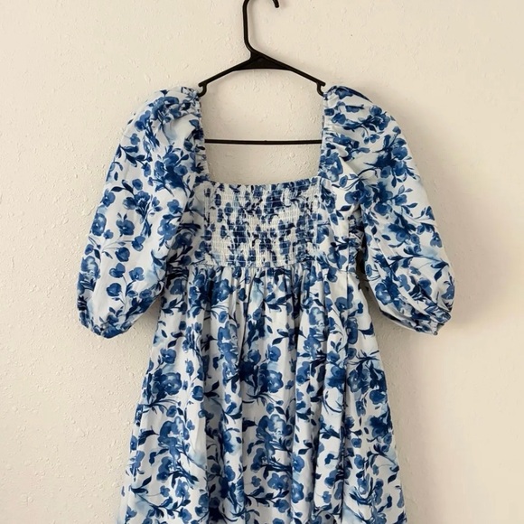 ABERCROMBIE POPLIN PUFF SLEEVE BLUE FLORAL MINI DRESS - Picture 4 of 7